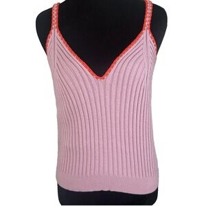 Boden Pink Ribbed Knit Camisole with Coral Trim
